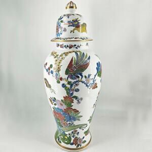 Takahashi Chinoiserie Famille Rose floral butterfly dragon tall ginger jar 19"